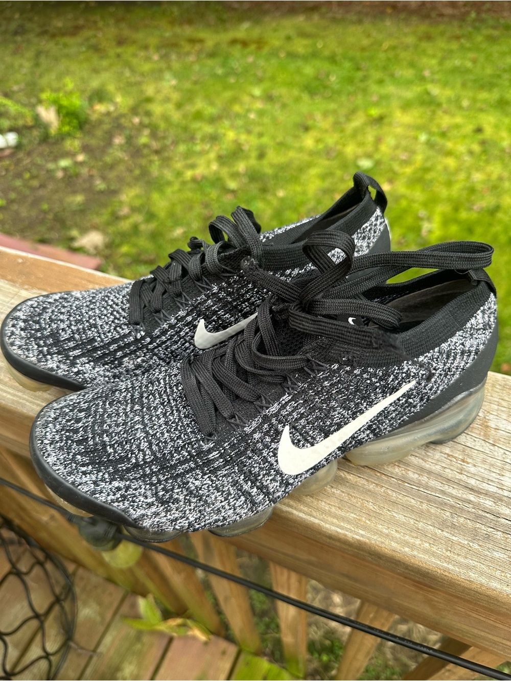 Nike Women's Black/White Flyknit Running Sneakers with Air Cushion